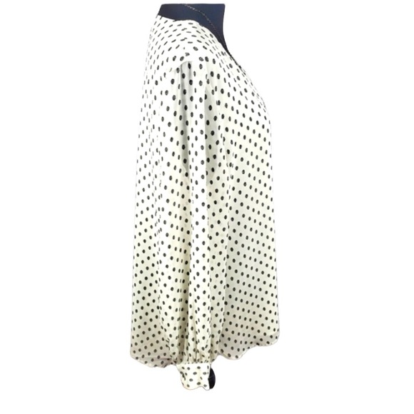 Banana Republic white & black long sleeve v neck polka dot blouse sheer arms, S - Picture 3 of 7